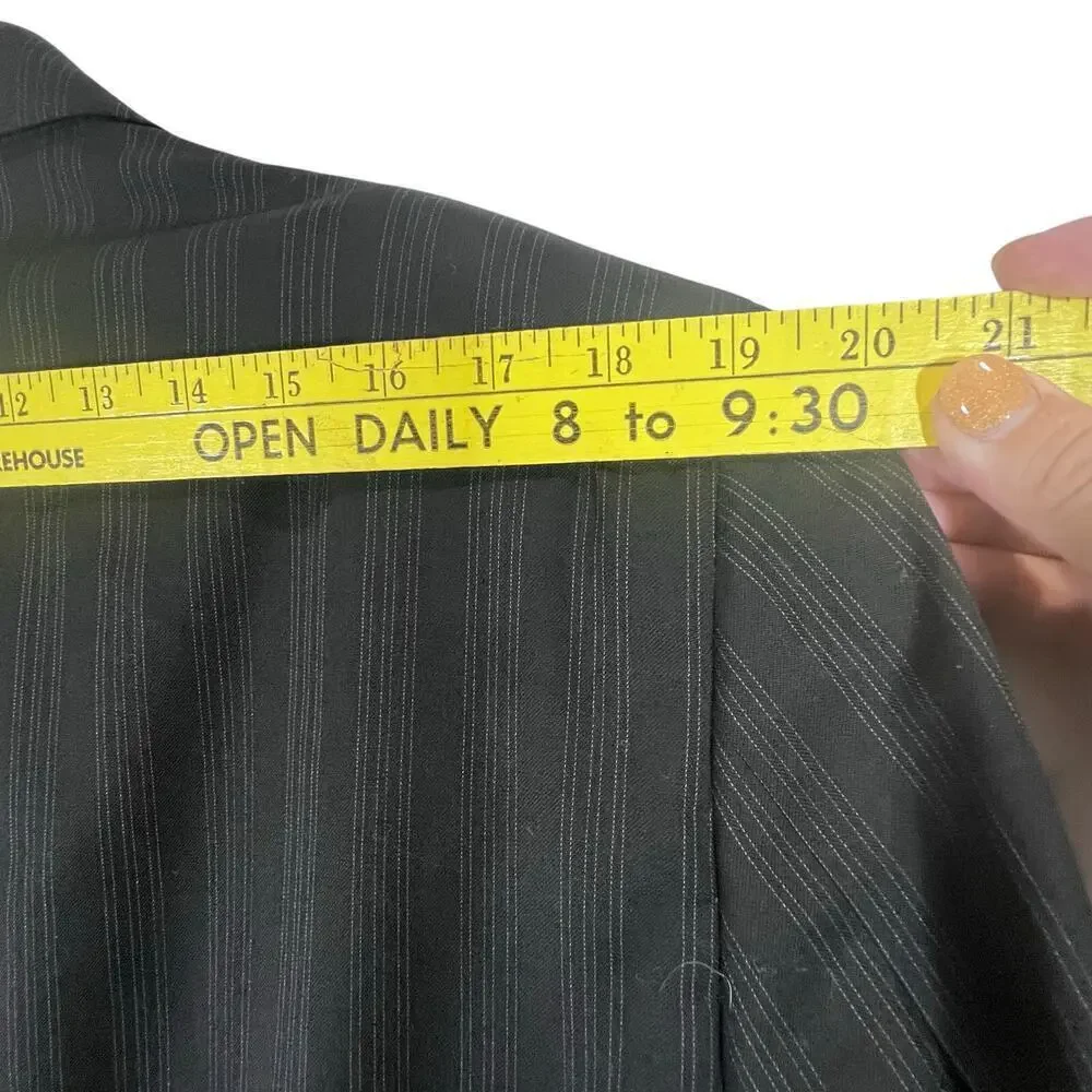 Tiglio Baroloz 100% Virgin Wool 150 Black Pin Striped Men’s Suit Jacket Long VTG